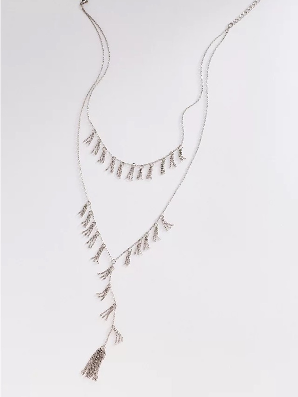 NWT Anthropologie Silver Fringe Double-Layer Lariat Necklace